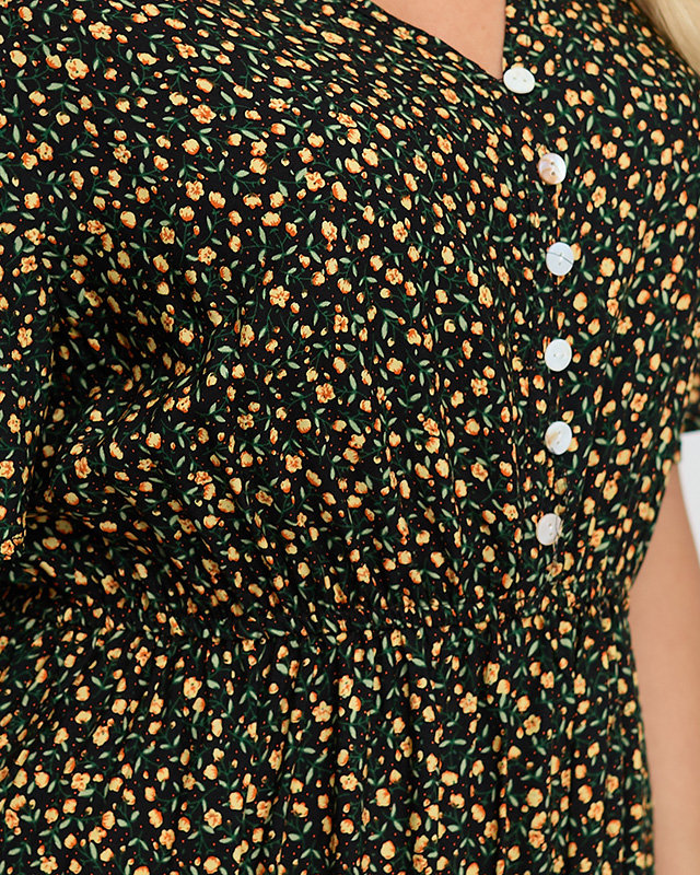 Dámské černé rozevláté květované maxi šaty - Oblečení