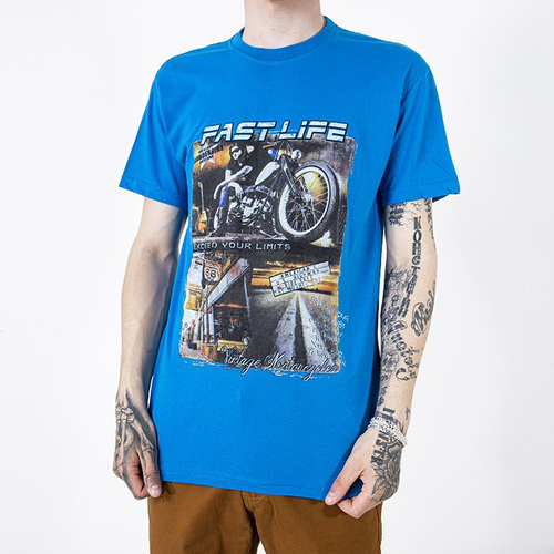 Блакитна чоловіча бавовняна футболка з принтом