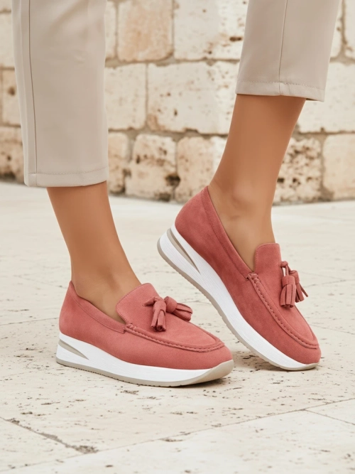 Жіночі мокасини Ariadne рожеві на танкетці екошкіра casual