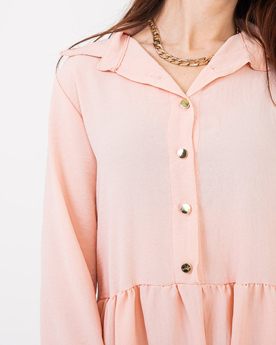 Dámské pudrové rozevláté šaty s volánem - Oblečení