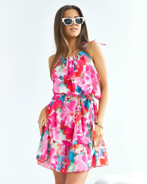 Royalfashion Рожева жіноча коротка сукня в квіточку