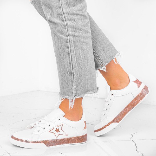 Biało - różowe tenisówki z gwiazdką Estrella - Obuwie