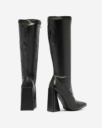 Černé dámské kozačky nad kolena Elfoli- Obuv