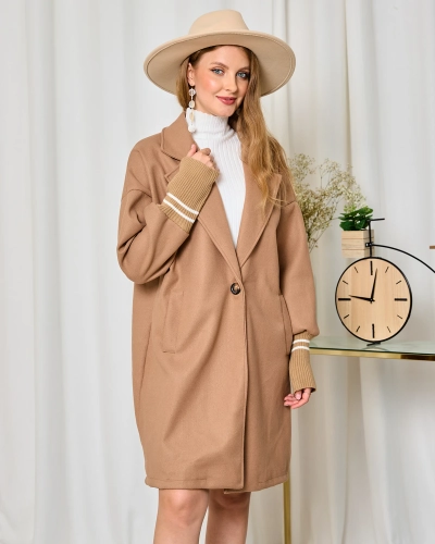 Royalfashion Жіноче пальто-куртка довжиною до коліна світло-коричневого кольору