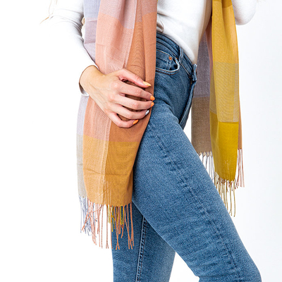 Žlutá kostkovaná dámská šála - Doplňky