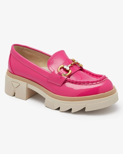 Lakované fuchsiové dámské mokasíny s krystaly Inriw - Obuv