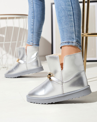 Dámské lakované sněhule z ekokůže ve stříbrné barvě Plerussi- Obuv