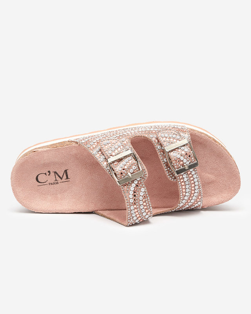 Рожеві жіночі шльопанці з фіанітами Laluda