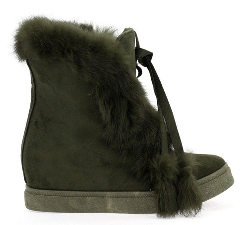 Zielone sneakersy z futerkiem - Obuwie