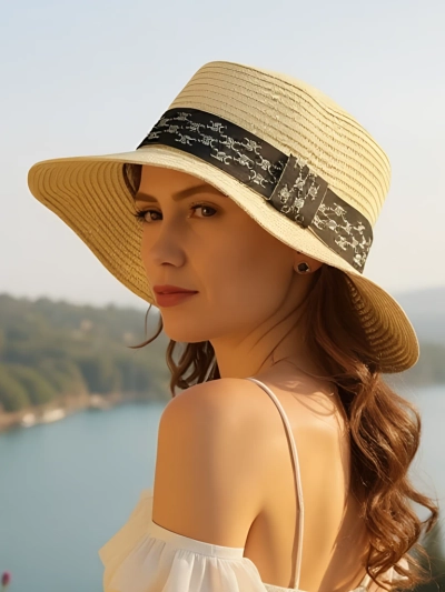 Royalfashion Солом'яний капелюх жіночий із шовковою стрічкою