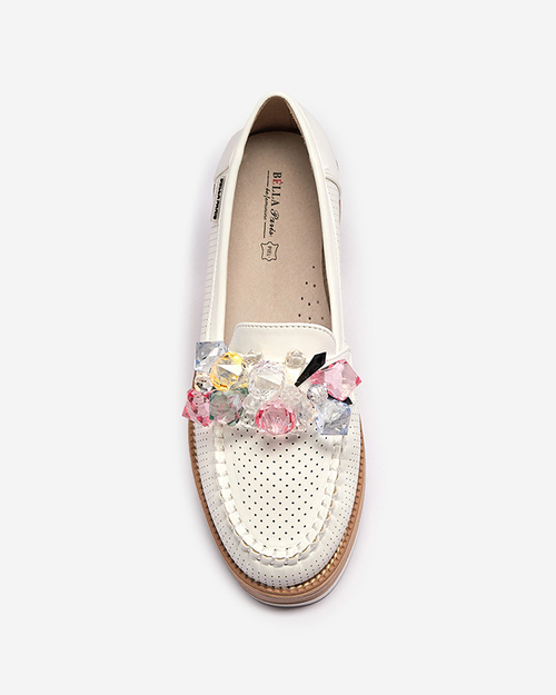 Білі жіночі мокасини з декоративними кристалами Liscutio- Footwear