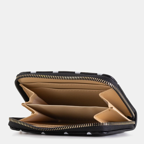 Чорний жіночий гаманець з білими сердечками