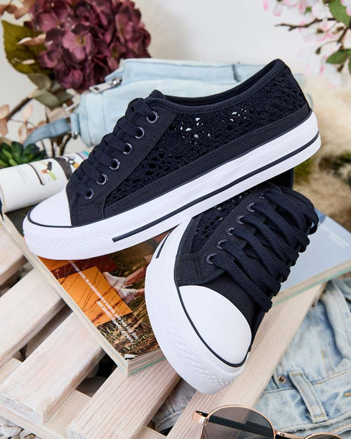 Жіночі теніски Callista темно-сині ажурні на плоскій підошві