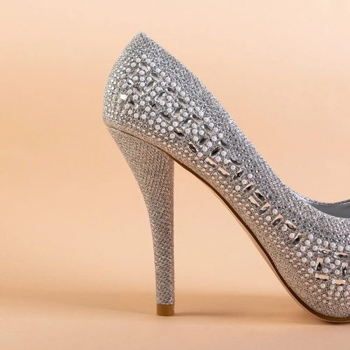 OUTLET Срібні жіночі парчеві насоси на штифті з фіанітом Inda - Взуття