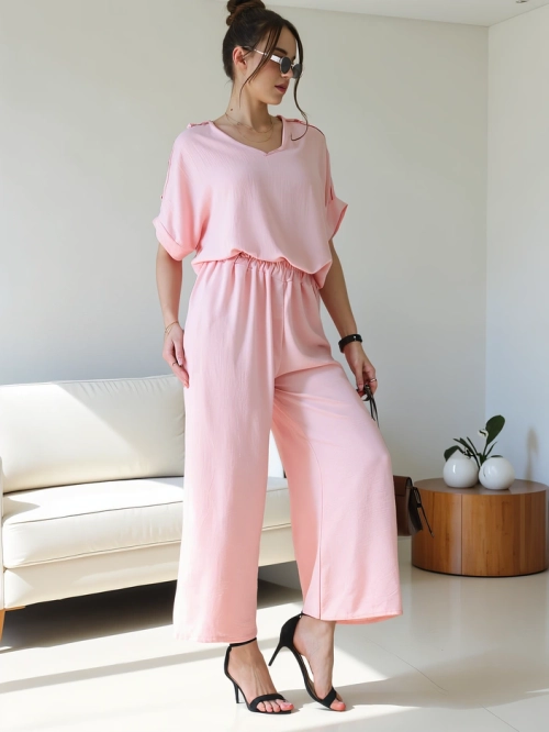 Royalfashion Жіночий casual комплект з блузкою з коротким рукавом та широкими штанами