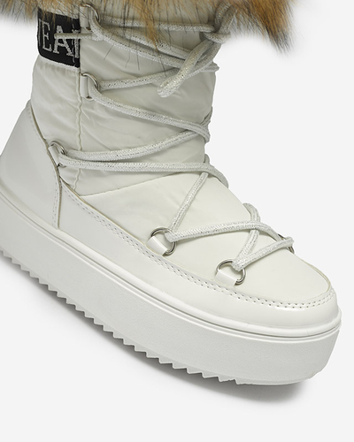 Bílé dětské nazouvací boty a'la snow boots s kožíškem Asika - Obuv