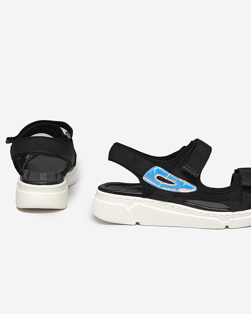 Жіночі чорні тканинні сандалі з голографічною вставкою Lofal-Footwear