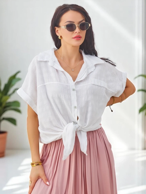 Royalfashion Жіноча бавовняна сорочка з тисненням і коротким рукавом