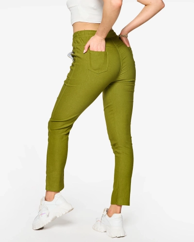 Dámské rovné kalhoty ze zelené látky PLUS SIZE- Oblečení