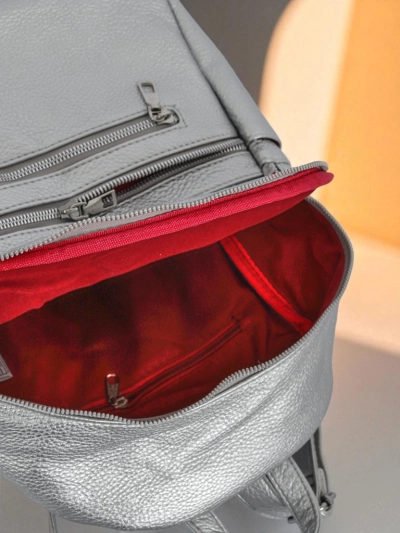 Aurora Luminosa Dámský Kožený Batoh Stříbrný Królewska Moda A4