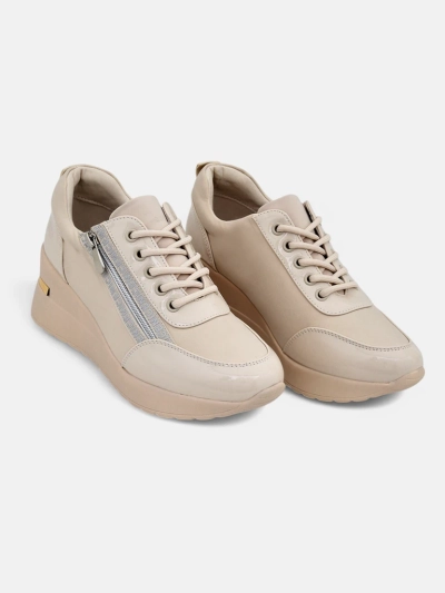 Dámské sneakersy klínkové HeraBea béžové z ekologické kůže 6,5 cm se zipem