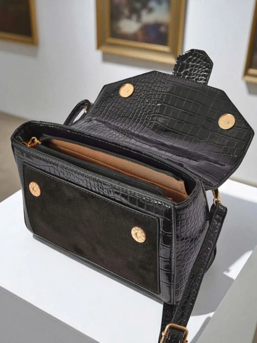 Жіноча сумка Cassia Nero класична чорна екошкіра замшева стильна