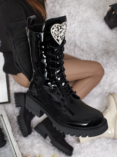 Lakované šněrovací dámské boty na platformě Emelune