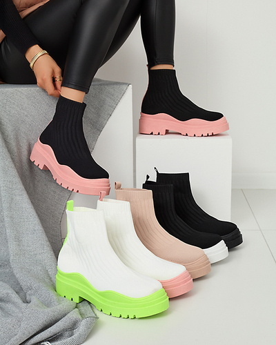 Dámské kozačky na silnější podrážce v bílé a růžové barvě Korlic-Shoes