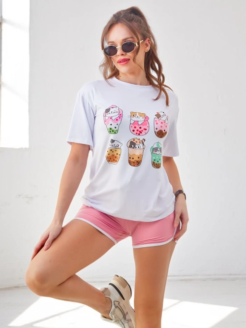 Royalfashion жіночий спортивний комплект з футболкою та шортами Kitty Cat