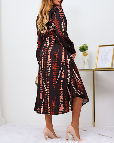 Royalfashion Černohnědé vzorované dámské maxi šaty