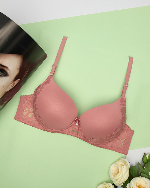 Гладкий жіночий мереживний бюстгальтер темно-рожевого кольору - Жіноча білизна