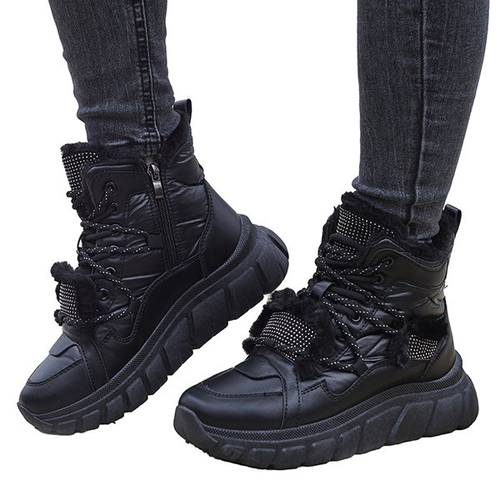 Чорні снігоступи з екошкіри з цирконами Armof - Взуття