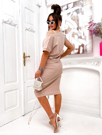 Royalfashion Жіночий комплект з топом, що оголює, та сукнею до коліна