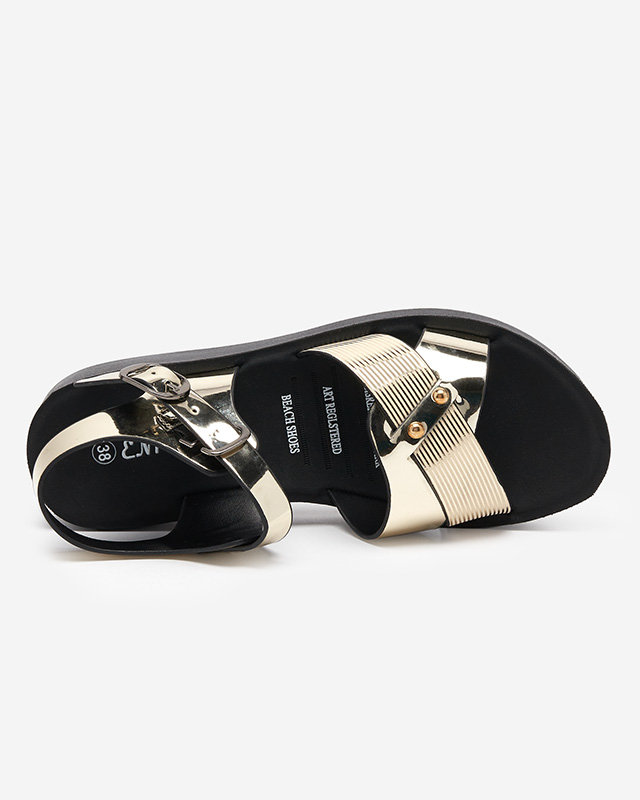 Patentové zlaté ploché sandály Pulqo- Footwear