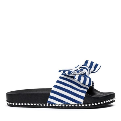 Білі та темно-сині тапочки з бантом Akelia - Взуття