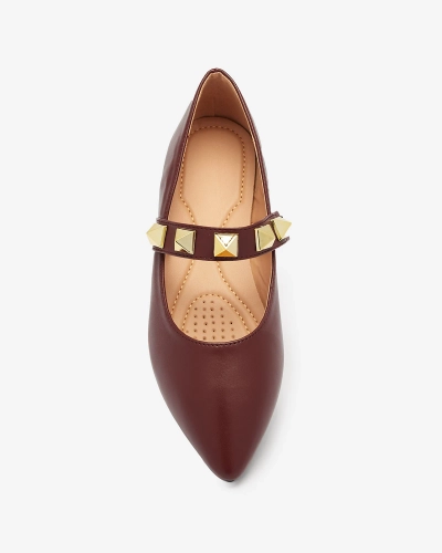 Bordó dámské baleríny na plochém podpatku s cvočky Dejika - Obuv