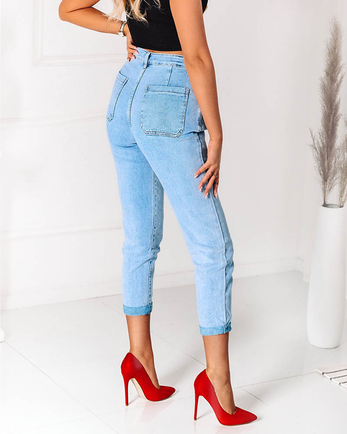 Жіночі джинсові штани mom jeans синього кольору - Одяг