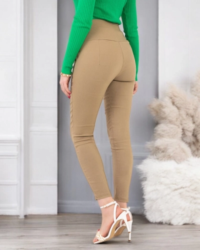 Dámské béžové treginy s knoflíky - Oblečení