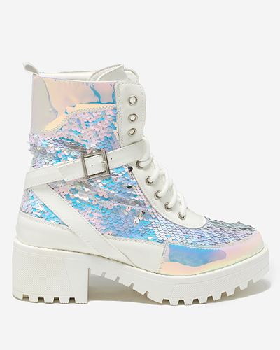 Bílé dámské kozačky s flitry od Impresa - Obuv