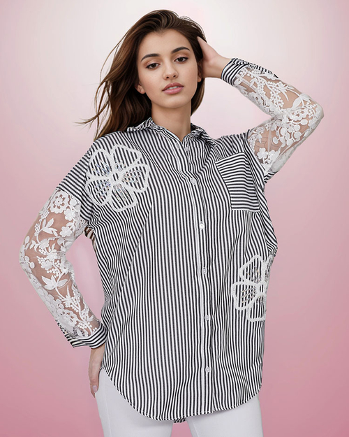 Royalfashion Жіноча смугаста сорочка з мереживом