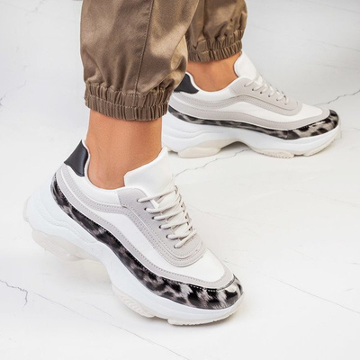 Biało - szare buty sportowe ze wstawką a'la panterka Pia - Obuwie