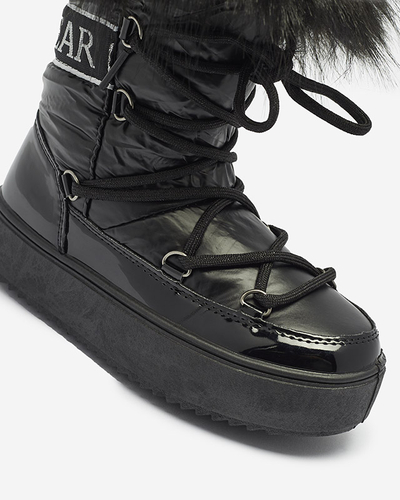 Černé dětské nazouvací boty a'la snow boots s kožíškem Asika - Obuv