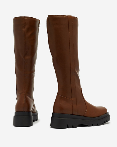 Dámské nadkolenky z ekokůže v barvě camel Roterika - Obuv