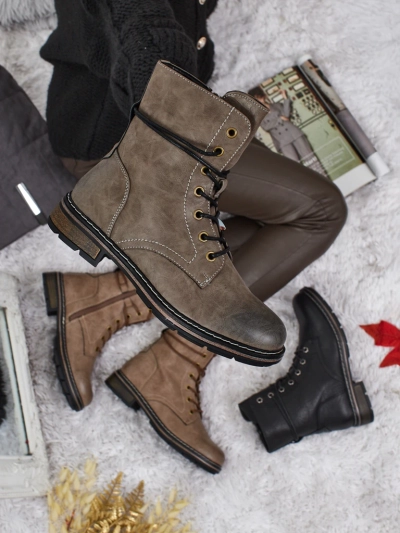 Eko kožené šněrovací dámské kotníkové boty Ravonna