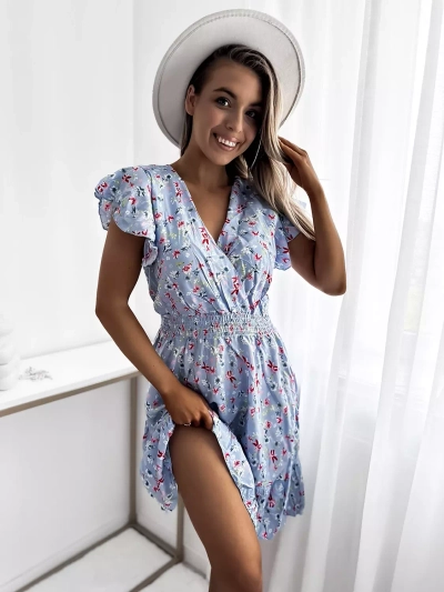 Жіноча міні-сукня Royalfashion синя з квітковим мотивом