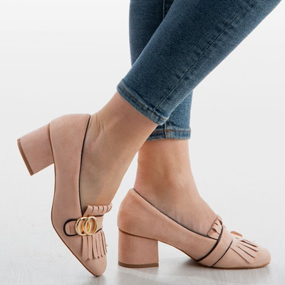 Růžová čerpadla s ozdobami na nízkých podpatcích Ever - Boty 1