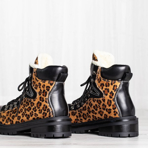 Чоботи з леопардовим принтом, утеплені дублянкою Дорі - Взуття