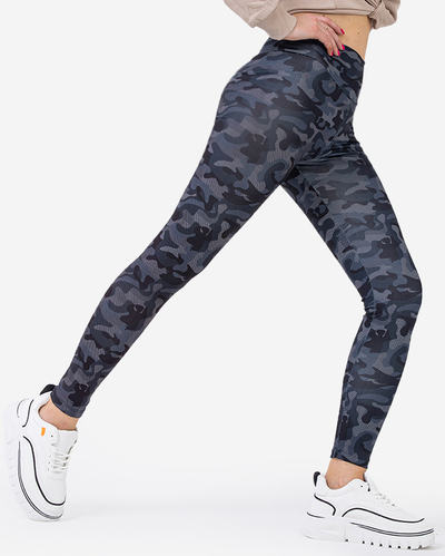 Vzorované dámské tmavě šedé legíny s vysokým pasem - Oblečení