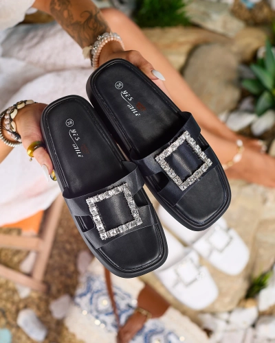 Жіночі шльопанці Royalfashion чорні з кристалами Telika