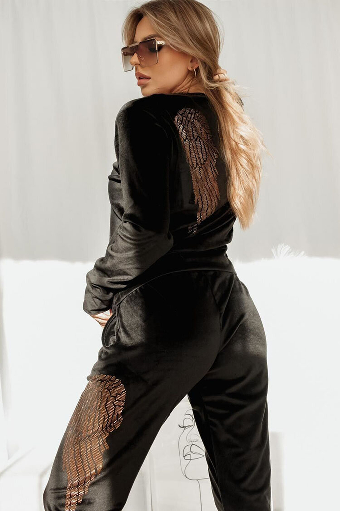Royalfashion Černá velurová dámská tepláková souprava